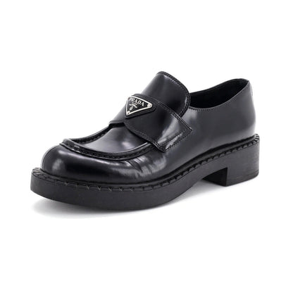 Prada Women'S Triangle Logo Loafers Spazzolato Leather