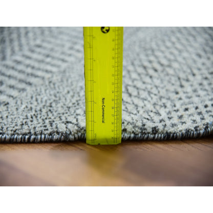 12'X12' Shower Gray Undyed Wool Grass Design Hand Knotted Round Rug