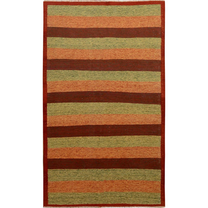 4'9"X8' Colorful Afghan Reversible Kilim Pure Wool Hand Woven Striped Rug