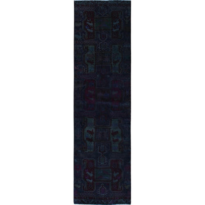 3'X9'9" Overdyed Purple Vintage Zoroastrian Wool Hand Knotted Runner Rug