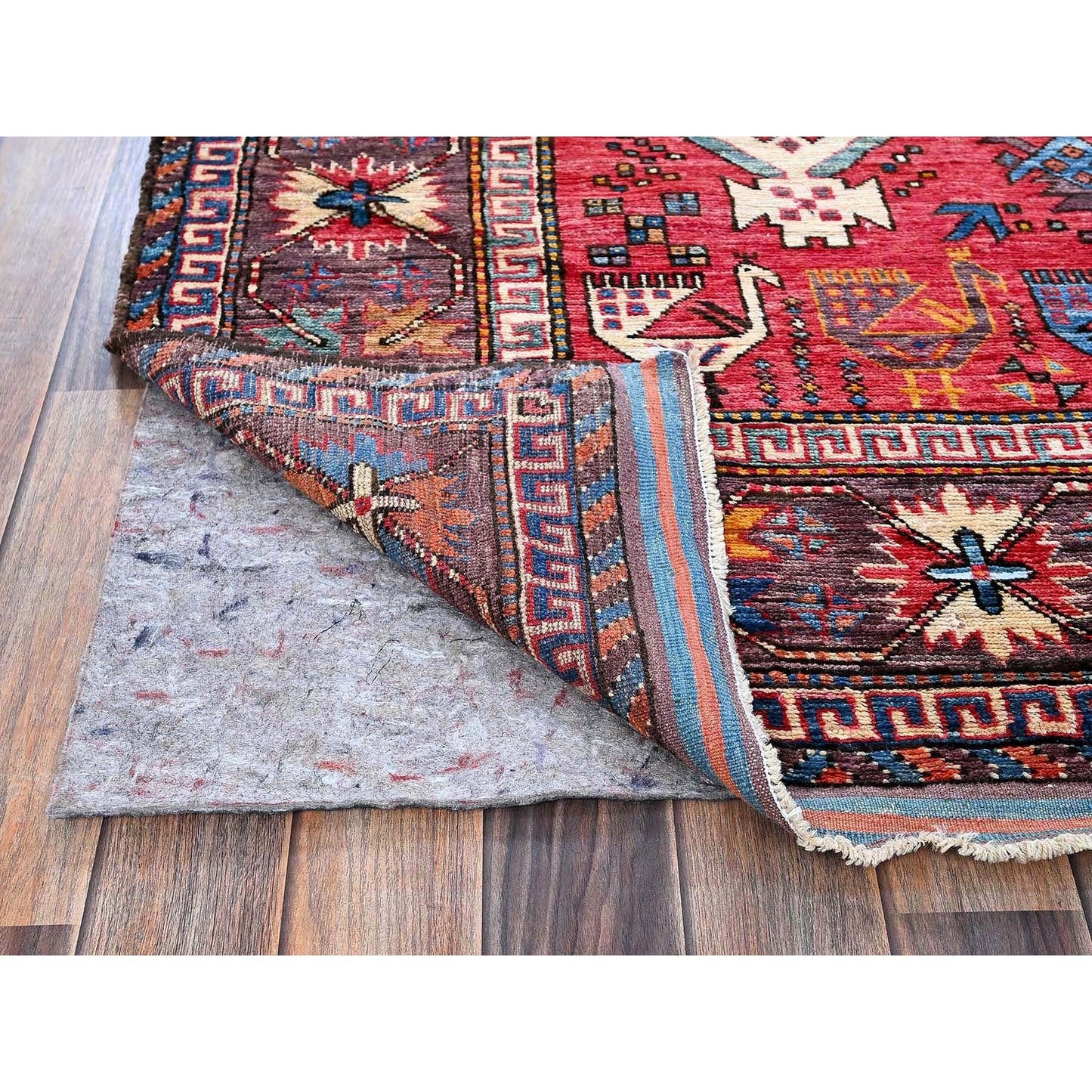 6'2"X8'3" Colorful Caucasian Design Revival Hand Knotted Soft Wool Rug