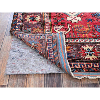 6'2"X8'3" Colorful Caucasian Design Revival Hand Knotted Soft Wool Rug