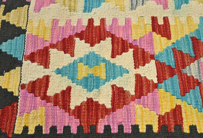 Rug Geometric Design Reversible Small Kilim Oriental Carpet Multicolored