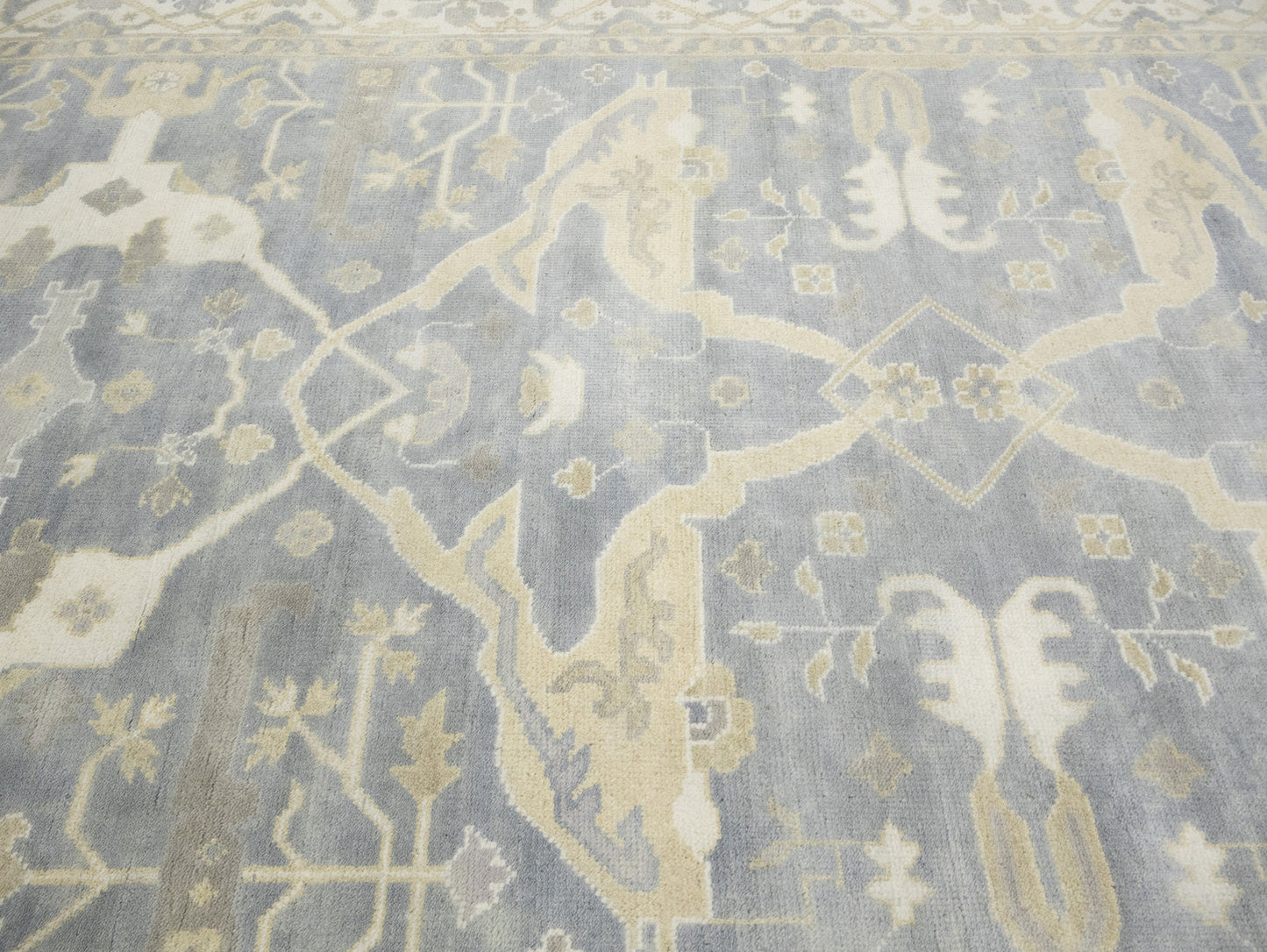 Muted Gray Floral Oushak Oriental Rug Handmade