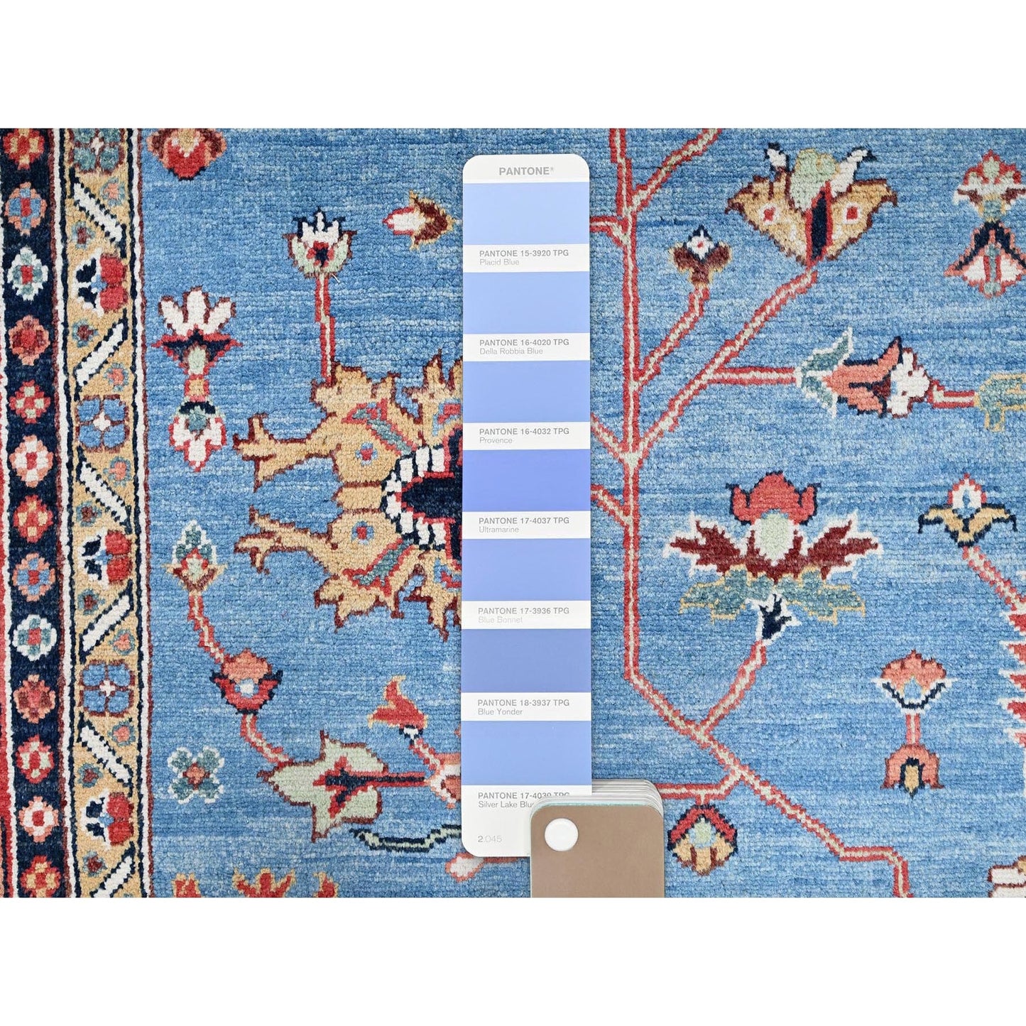 9'X11'6" Blue Extra Soft Wool Afghan Peshawar Hand Knotted Oriental Rug