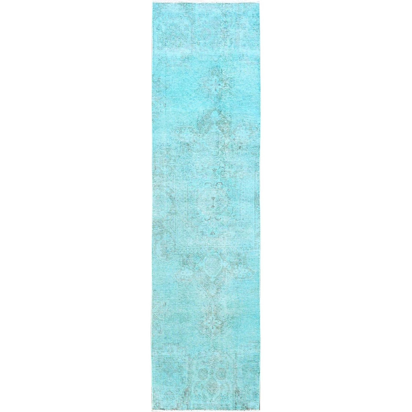 2'5"X10' Blue Overdyed Vintage Zoroastrian Hand Knotted All Wool Runner Rug