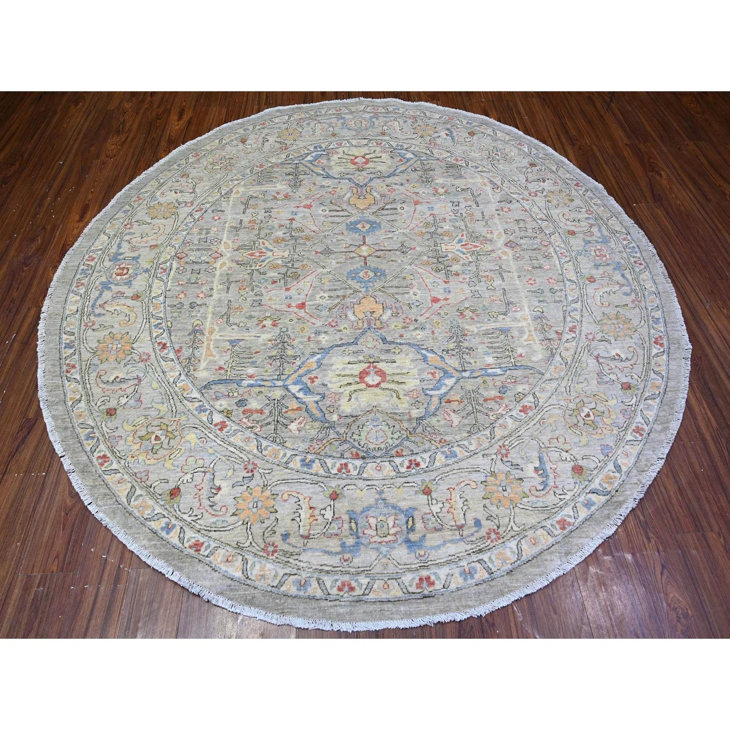 8'X8' Gray Ziegler Mahal Hand Knotted Pure Wool Round Oriental Rug