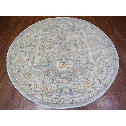 8'X8' Gray Ziegler Mahal Hand Knotted Pure Wool Round Oriental Rug