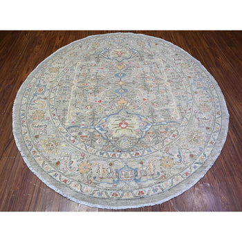 8'X8' Gray Ziegler Mahal Hand Knotted Pure Wool Round Oriental Rug