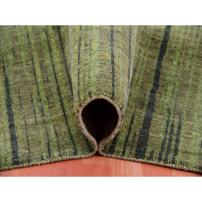 10'X14'4" Herbal Green Hand Knotted Vertical Ombre Design Soft Wool Rug