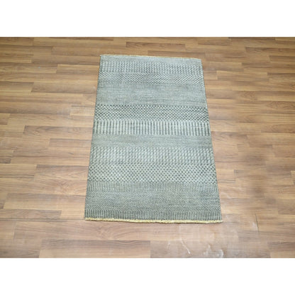 2'X3' Gray Modern Grass Design Wool With Silk Hand Knotted Mat Small Rug