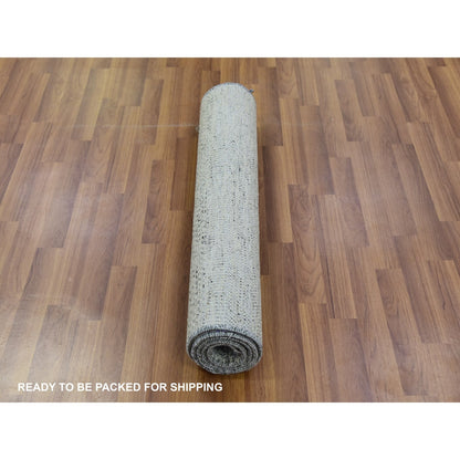 3'1"X5'7" Stone Gray Undyed Wool Grass Design Hand Knotted Oriental Rug