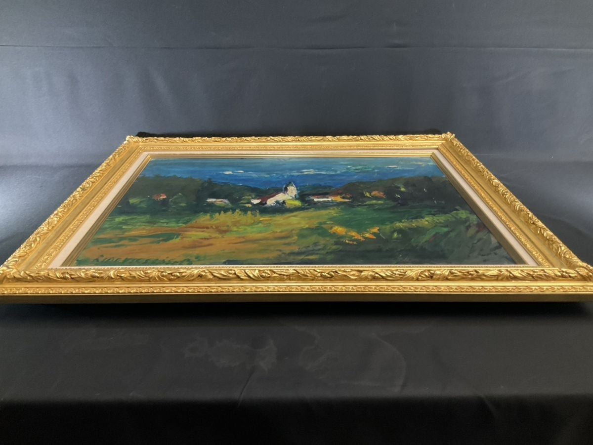 Laszlo Lidovitch The White Church Original Oil Painting Landscape Hungary