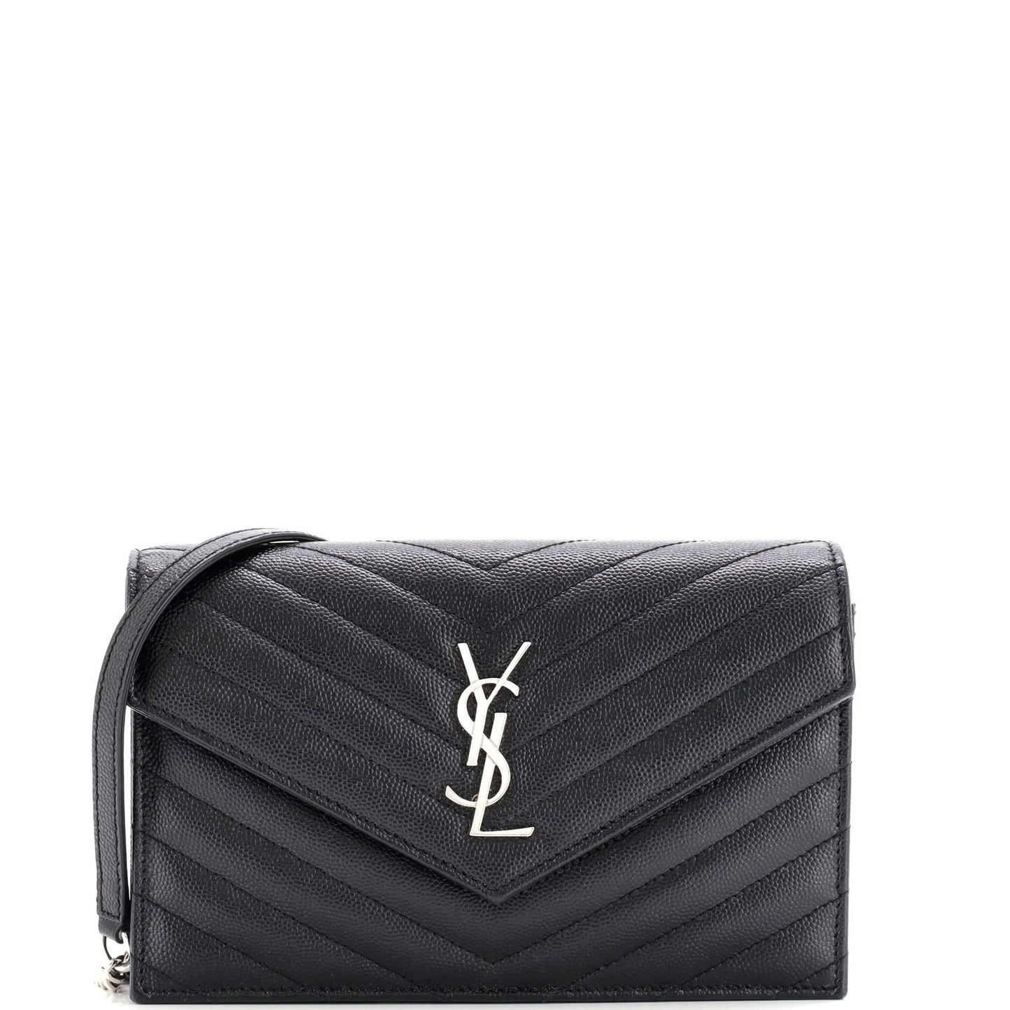 Saint Laurent Classic Monogram Wallet On Chain Matelasse Chevron Leather Small