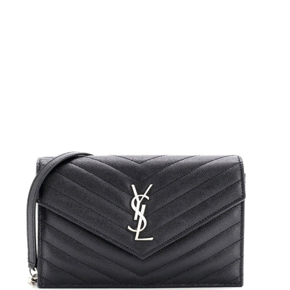 Saint Laurent Classic Monogram Wallet On Chain Matelasse Chevron Leather Small