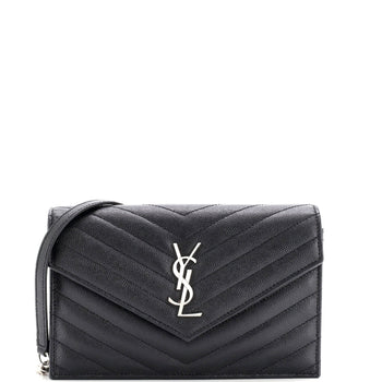 Saint Laurent Classic Monogram Wallet On Chain Matelasse Chevron Leather Small