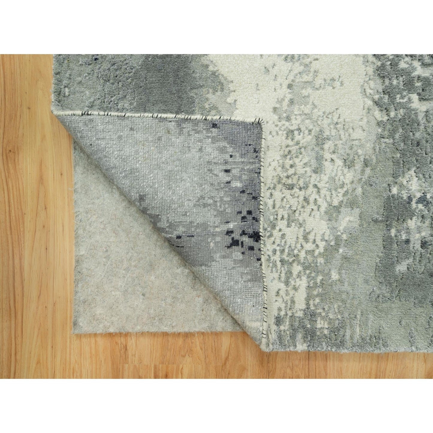 2'6"x12' Black Hand Knotted Abstract Wool and Silk Runner Rug