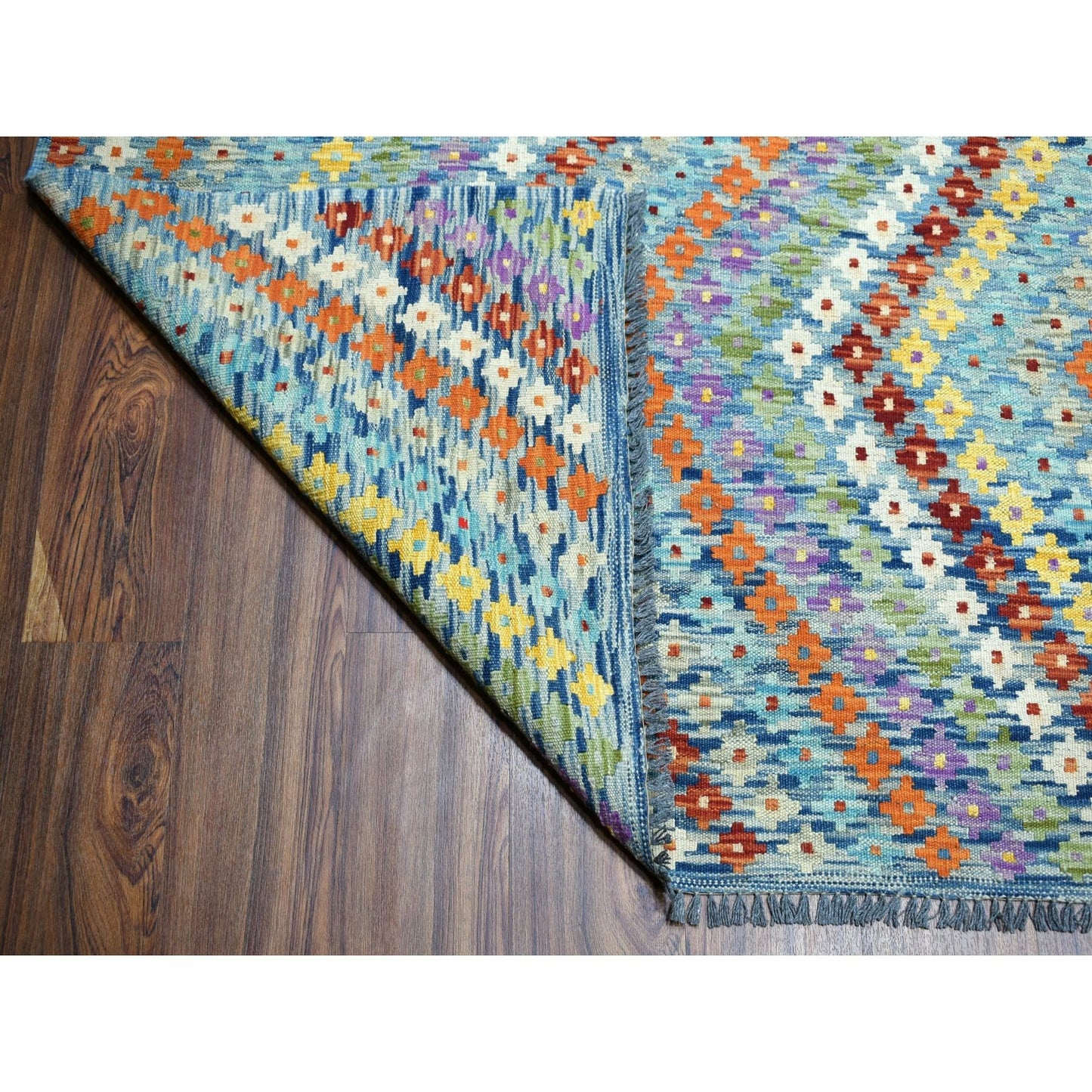 10'2"X13'4" Colorful Afghan Kilim Pure Wool Hand Woven Oriental Rug