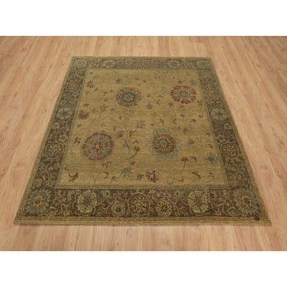 5'5"X5'10" Brown Botanical Design Himalayan Wool Hand Knotted Square Rug