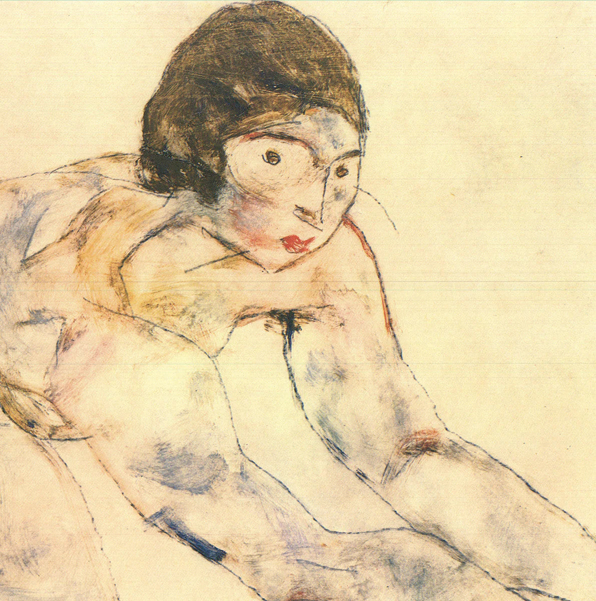 Egon Schiele Kneeling Nude " Offset Lithograph Art Nouveau