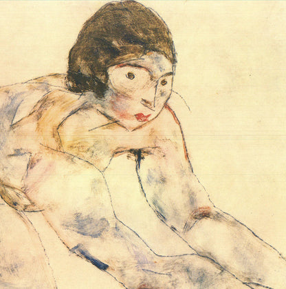 Egon Schiele Kneeling Nude " Offset Lithograph Art Nouveau