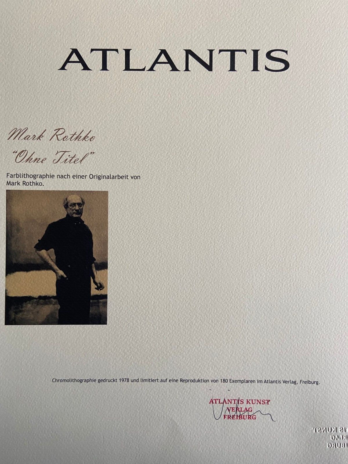 Mark Rothko Lithograph Coa Numbered Signed Op 180