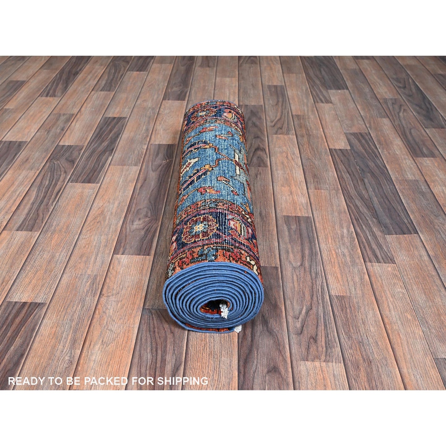 2'9"X12'10" Blue Heris All Over Design Soft Wool Hand Knotted Runner Rug