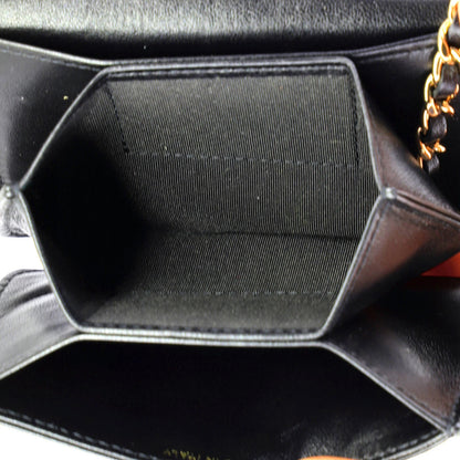 Chanel Camellia Bow Flap Card Holder With Chain Quilted Lambskin