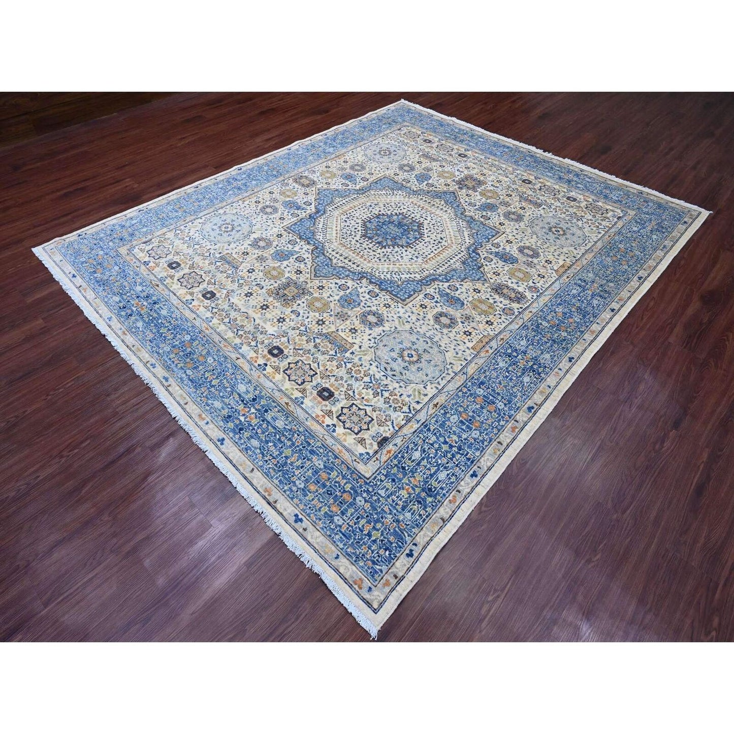8'1"X9'8" White 14Th Century Mamluk Dynasty Pattern Wool Hand Knotted Rug