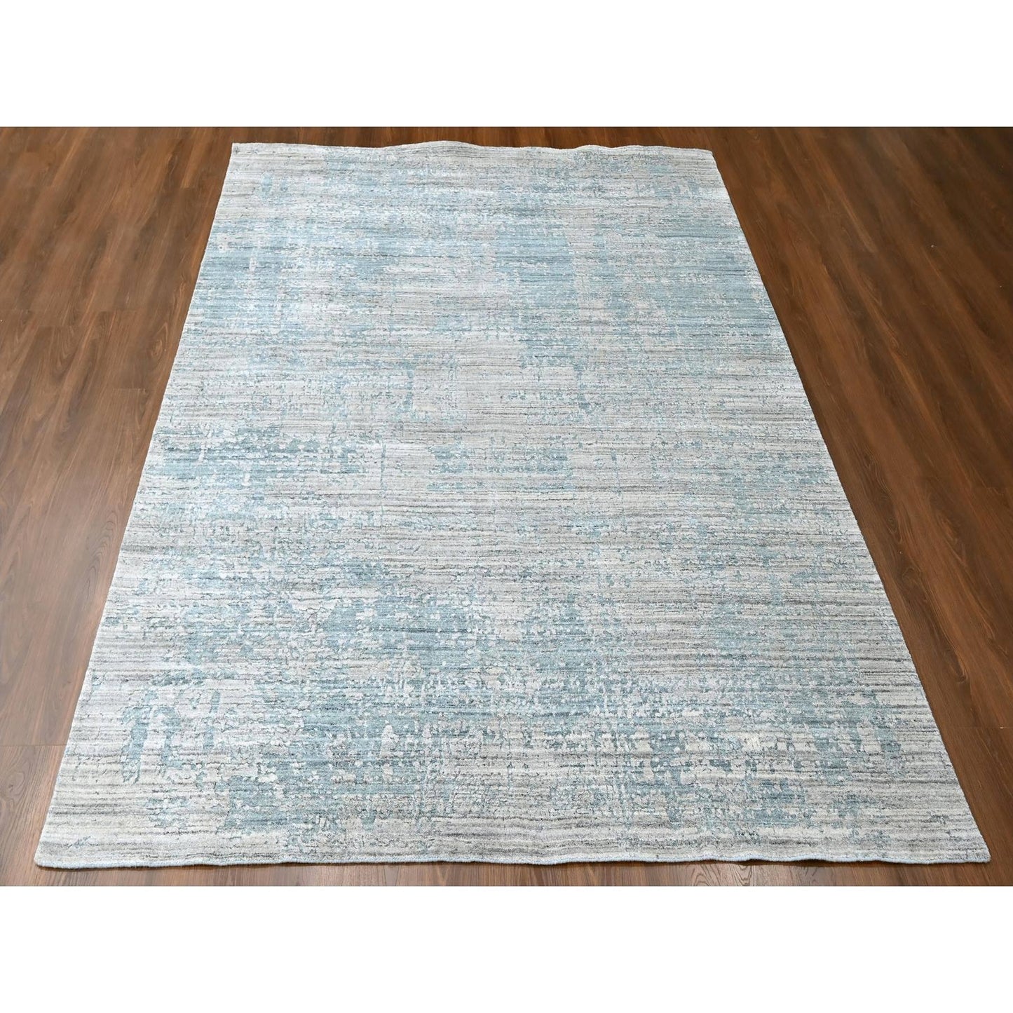 8'3"X10' Gray Hand Loomed Wool And Plant Based Silk Modern Design Rug