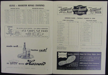 Vintage 1949 Boston Celtics Vs. Rochester Royals