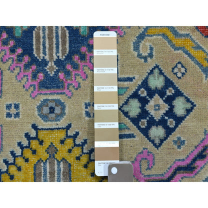 4'1"X6'1" Colorful Beige Fusion Kazak Pure Wool Handknotted Oriental Rug