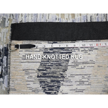 2'X3' Dimensional Curtains Gray Silk With Textured Wool Oriental Rug