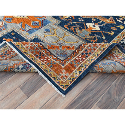8'4"X9'7" Blue Wool Hand Knotted Armenian Inspired Design 200 Kpsi Rug