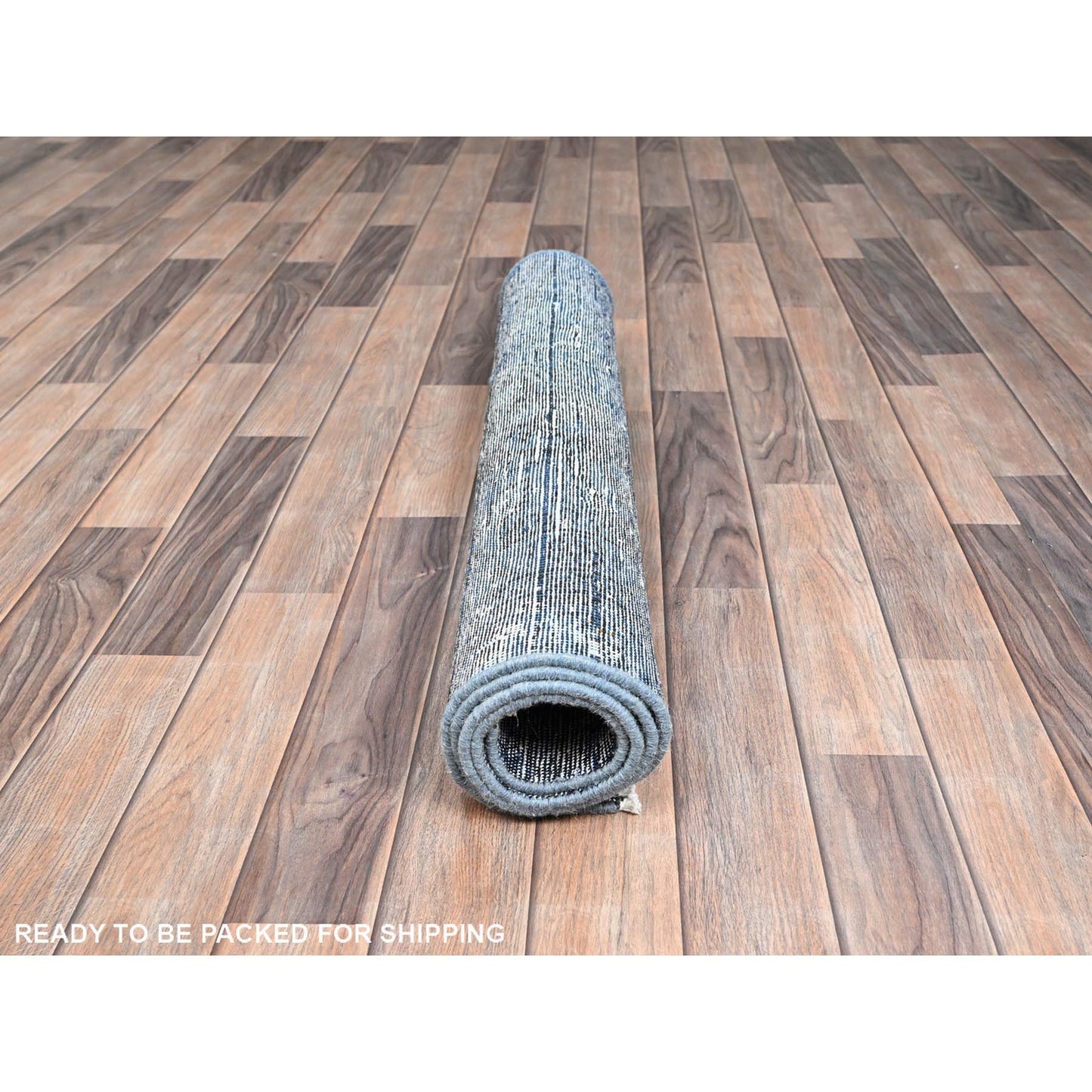 3'1"X5'1" Lichen Blue Hand Knotted Abrash Distressed Wool Oriental Rug