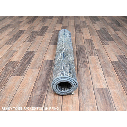 3'1"X5'1" Lichen Blue Hand Knotted Abrash Distressed Wool Oriental Rug