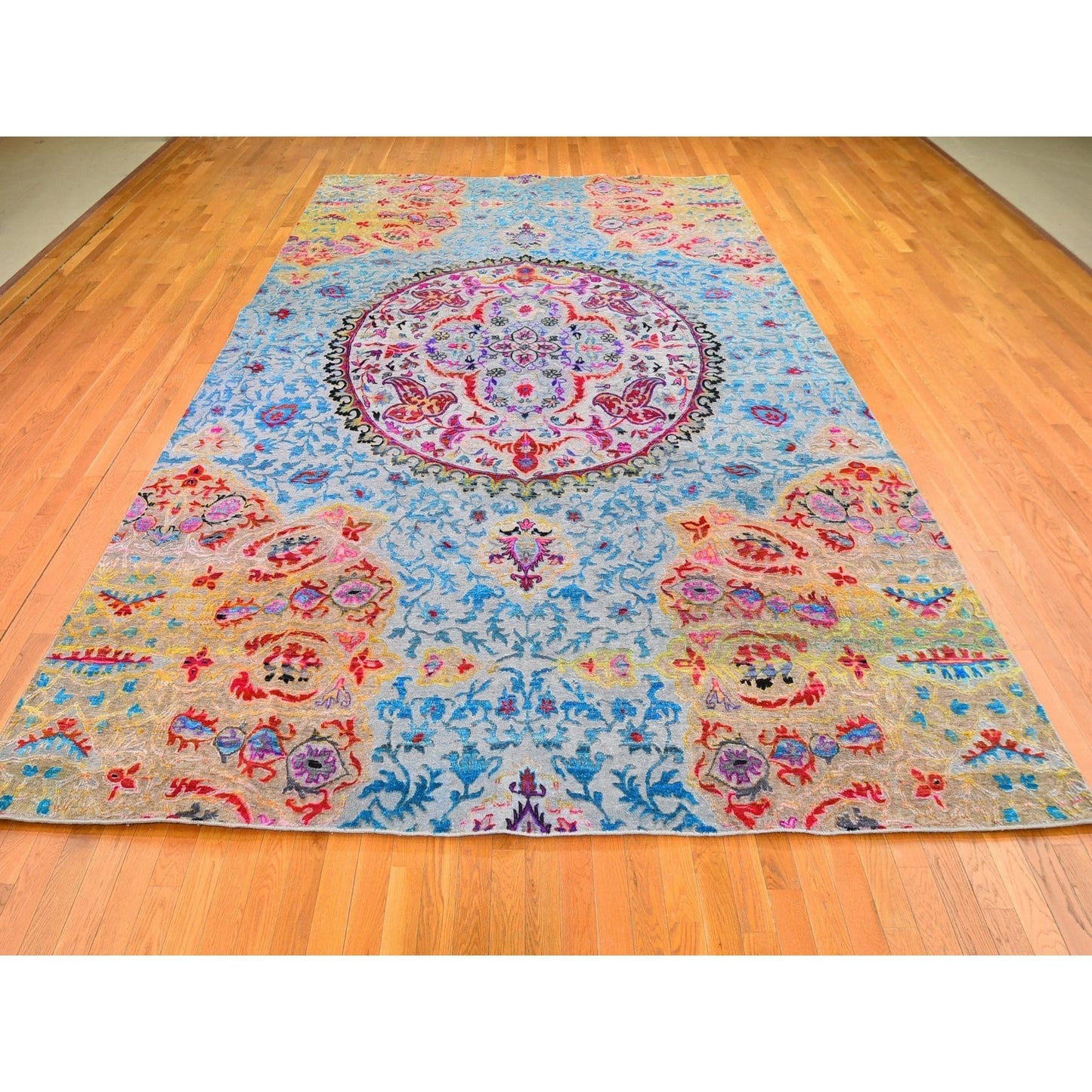 9'9"x13'8" Sari Silk-Text Wool Colorful Maharaja Design Hand Knotted Rug