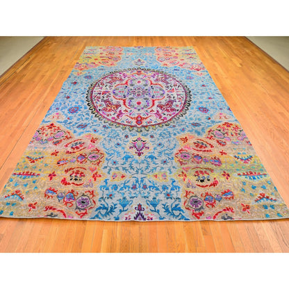 9'9"x13'8" Sari Silk-Text Wool Colorful Maharaja Design Hand Knotted Rug