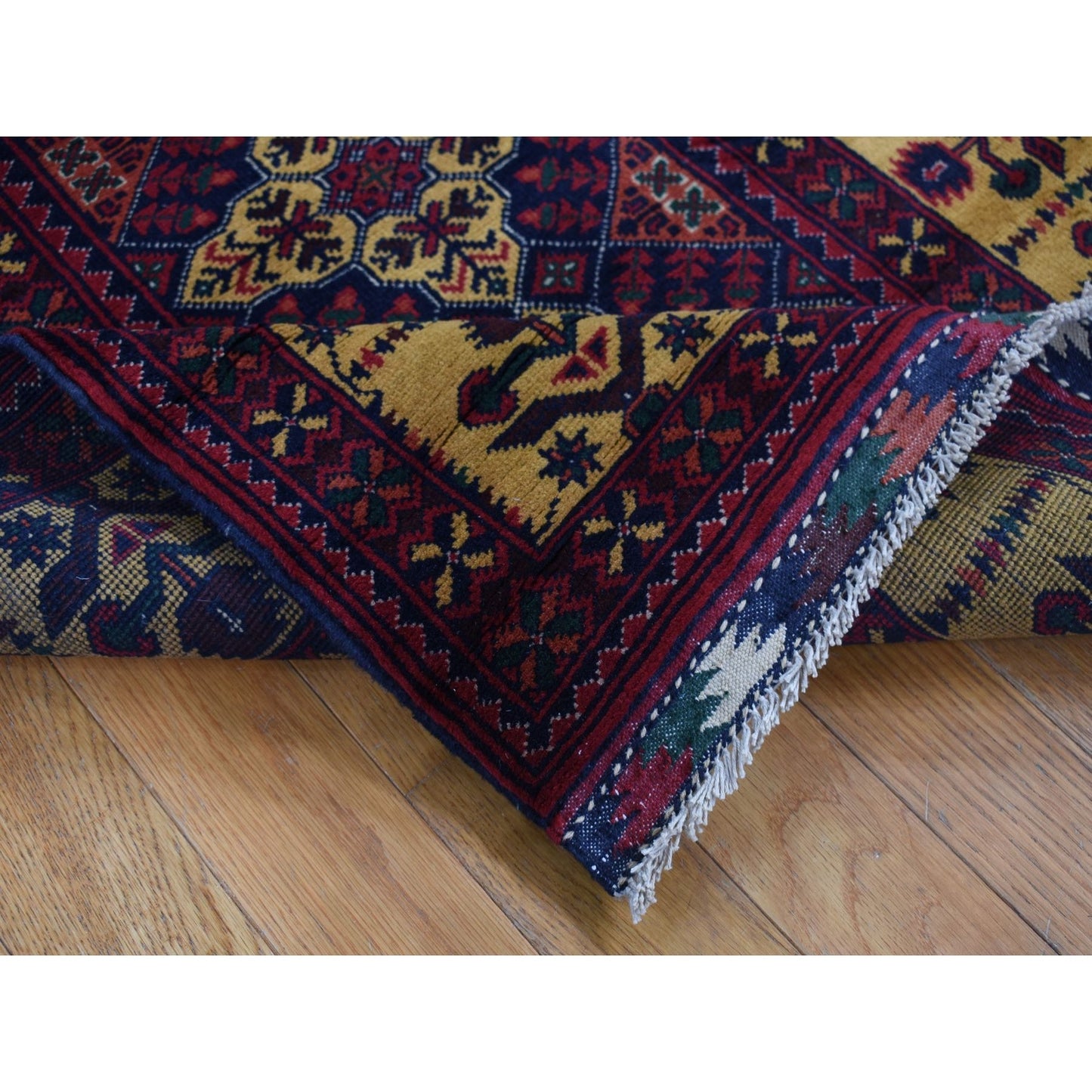 3'X10'2" Red Afghan Khamyab Shiny Wool Hand Knotted Runner Rug