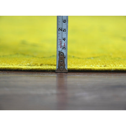 8'6"X11'4" Yellow Overdyed Kazak Geometric Design Hand Knotted Wool Rug