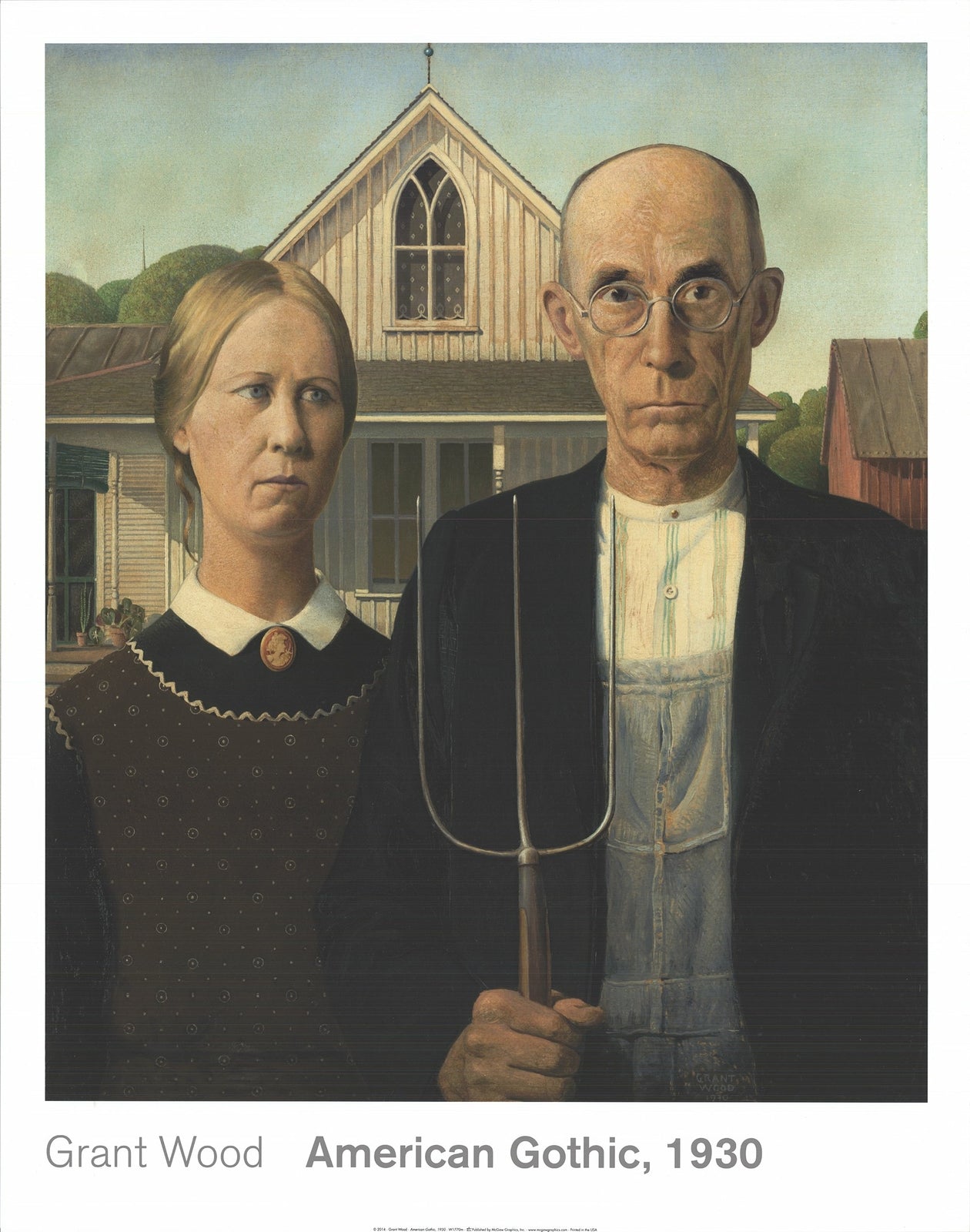 Grant Wood American Gothic " Offset Lithograph Modernism Neutral B