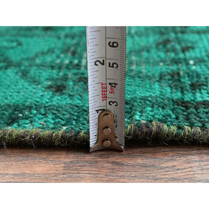 5'1"X7'10" Overdyed Green Vintage Zoroastrian Hand Knotted Pure Wool Rug