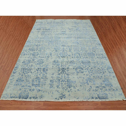 Rug 10'x13'8" Silver Zoroastrian Vase Design Wool and Silk Hand Knotted