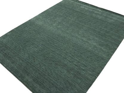 Solid Dark Green Hand-Loomed 9X12 Gabbeh Wool Rug