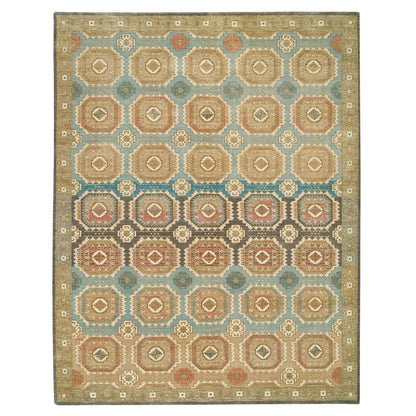 9'1"X12'1" Hand Knotted Wool,Caucasian Gul Motifs Distinct Abrash Rug