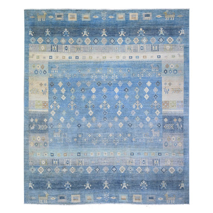 8'2"X9'7" Blue Fine Kashkuli Pure Wool Hand Knotted Oriental Rug