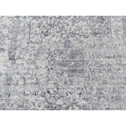 4'1"X6' Gray Erased Zoroastrian Design Wool And Silk Hand Knotted Rug