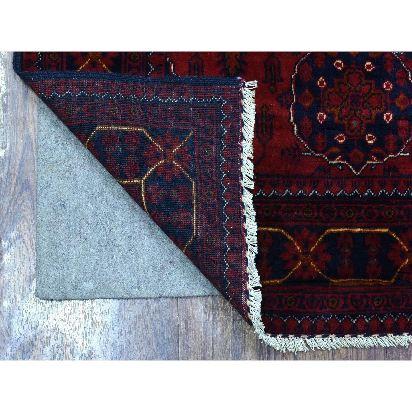3'4"X4'9" Red Afghan Khamyab Soft And Shiny Wool Hand Knotted Rug