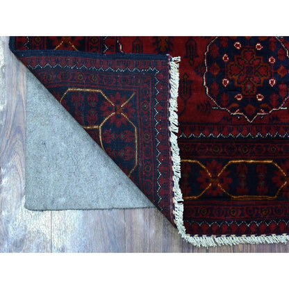 3'4"X4'9" Red Afghan Khamyab Soft And Shiny Wool Hand Knotted Rug