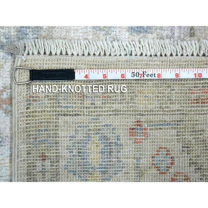 3'9"X11'2" Gray Hand Knotted Afghan Angora Oushak Wool Wide Runner Rug